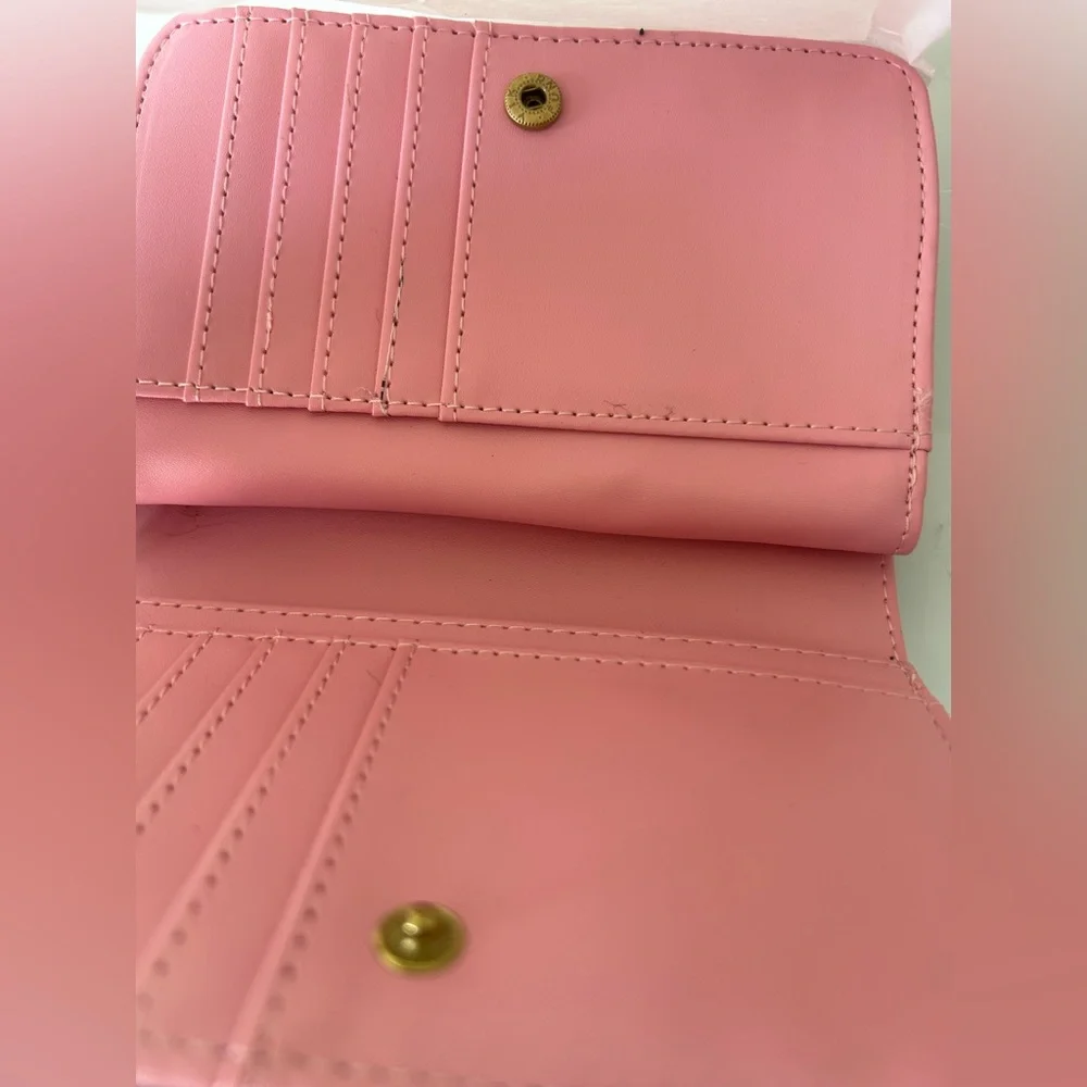 Burgundy pink Scottie Dog Bifold zipper faux leather Wallet